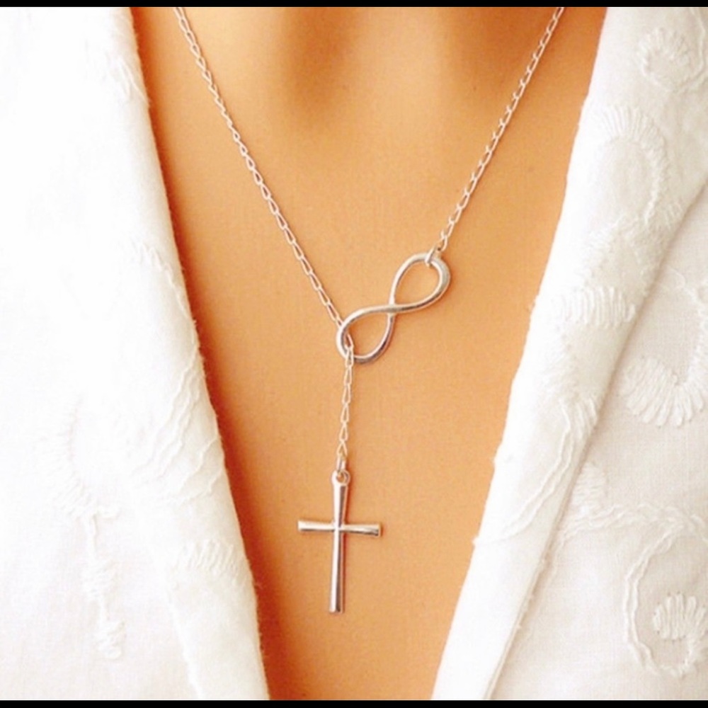 Cross infinity necklace silver color